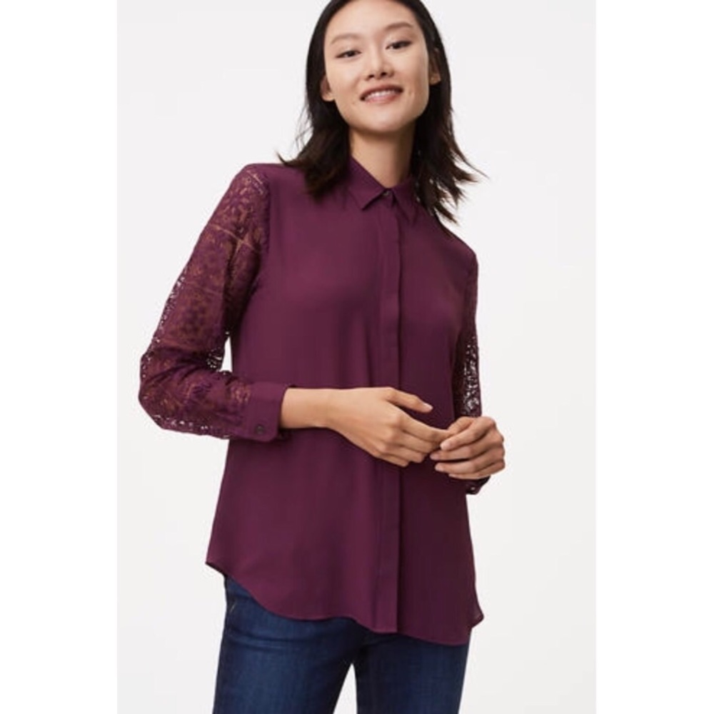 🆕 NWT Loft Purple Blouse Long Sleeve - Picture 1 of 5